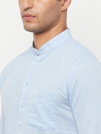 Light Blue Linen Kurta - Men Kurtas