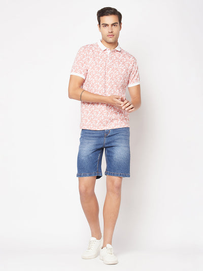  Coral Pink Floral Polo T-Shirt