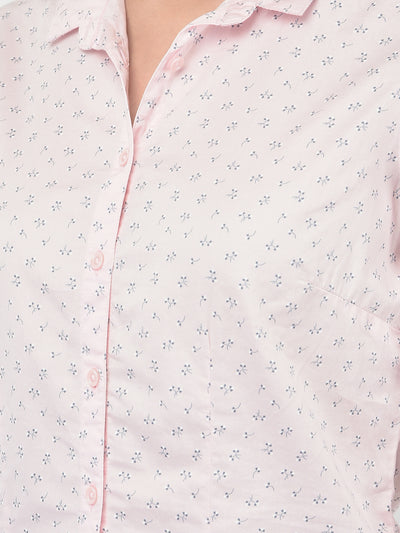 Light Pink Floral Shirt-Women Shirts-Crimsoune Club