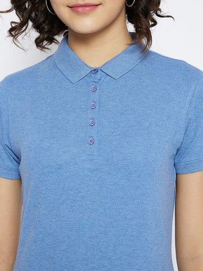 Blue Polo Neck T-shirt - Women T-Shirts