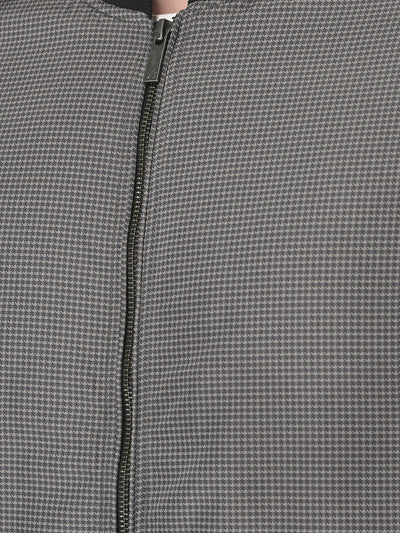  Grey Printed Jacket in contrast collar