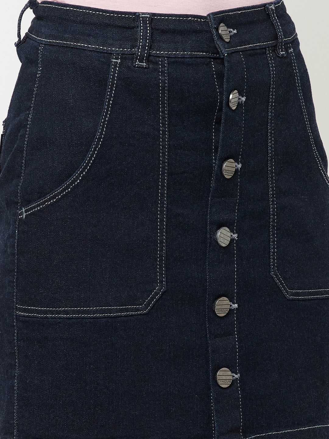 Navy Blue Mini Denim Skirt - Women Skirts