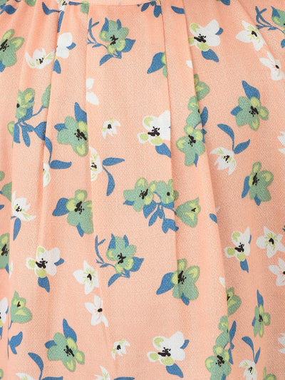 Peach Cold Shoulder Sleeves Floral Printed Top - Girls Tops