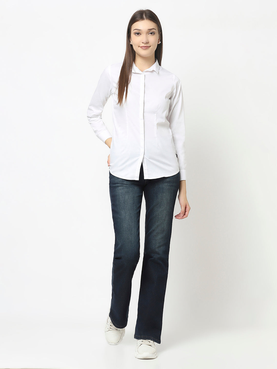 White Formal Button-Down Shirt in Cotton Blend 