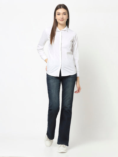 White Formal Button-Down Shirt in Cotton Blend 