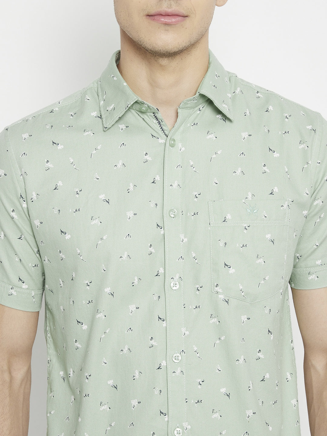 Mint Green Floral Printed Slim Fit shirt - Men Shirts