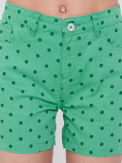 Green Polka Dot Shorts - Women Shorts