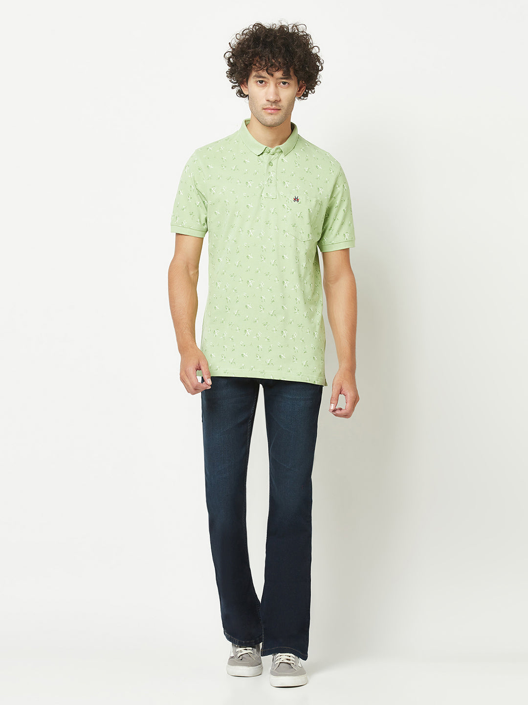  Light Green Floral Polo T-Shirt