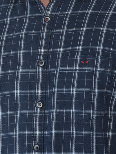 Navy Blue Checked Short Sleeves Shirt - Men Shirts