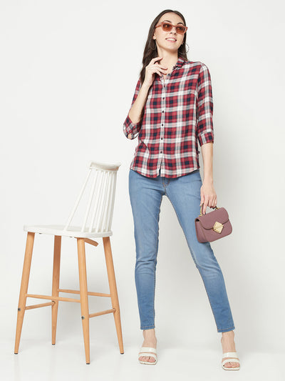  Maroon Checked Casual Shirt