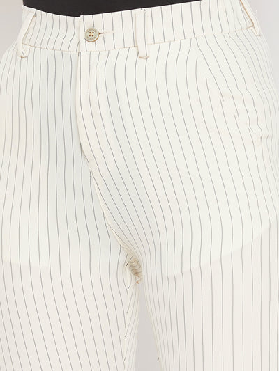 Cream Striped Trousers - Women Trousers