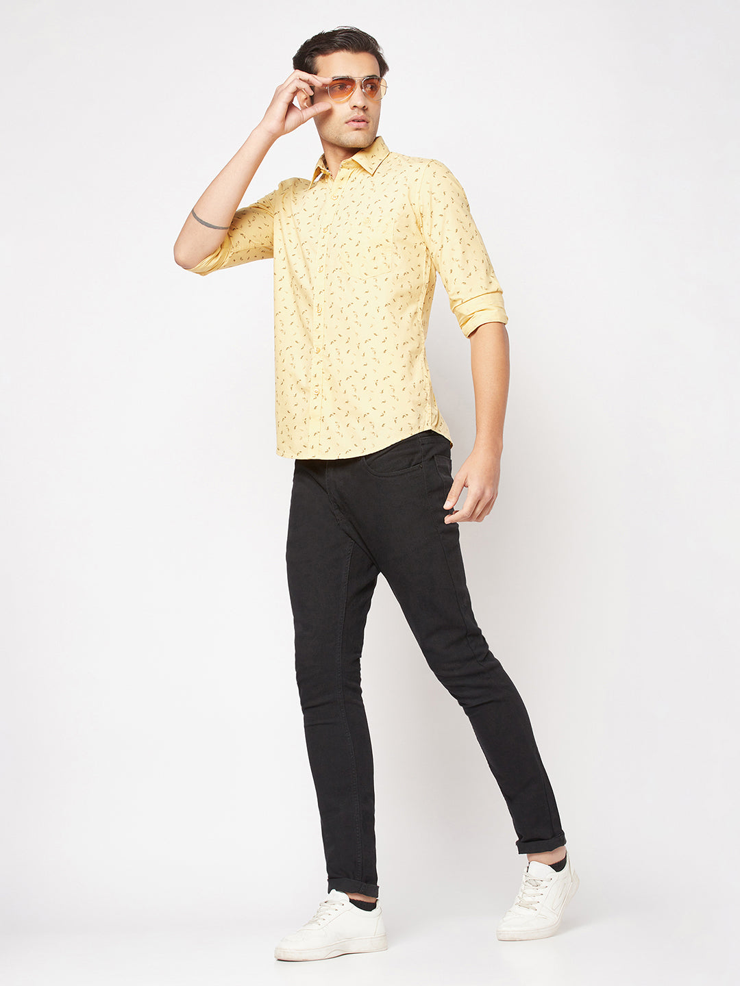  Lime Yellow Floral Print Shirt