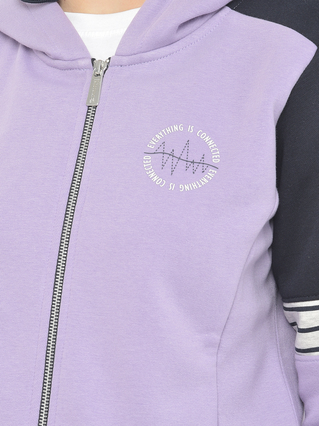 Purple Colourblocked Hooded Sweatshirt - Women Sweatshirts