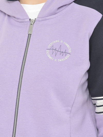 Purple Colourblocked Hooded Sweatshirt - Women Sweatshirts
