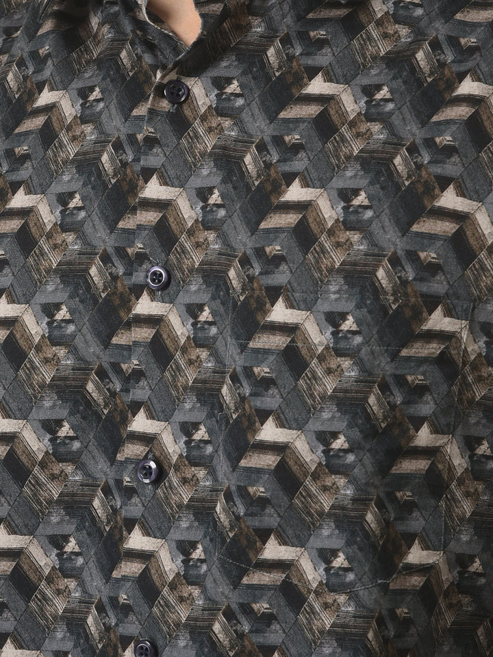 Grey Shirt in Abstract Print 