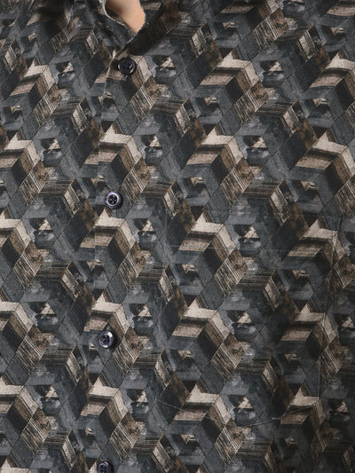 Grey Shirt in Abstract Print 
