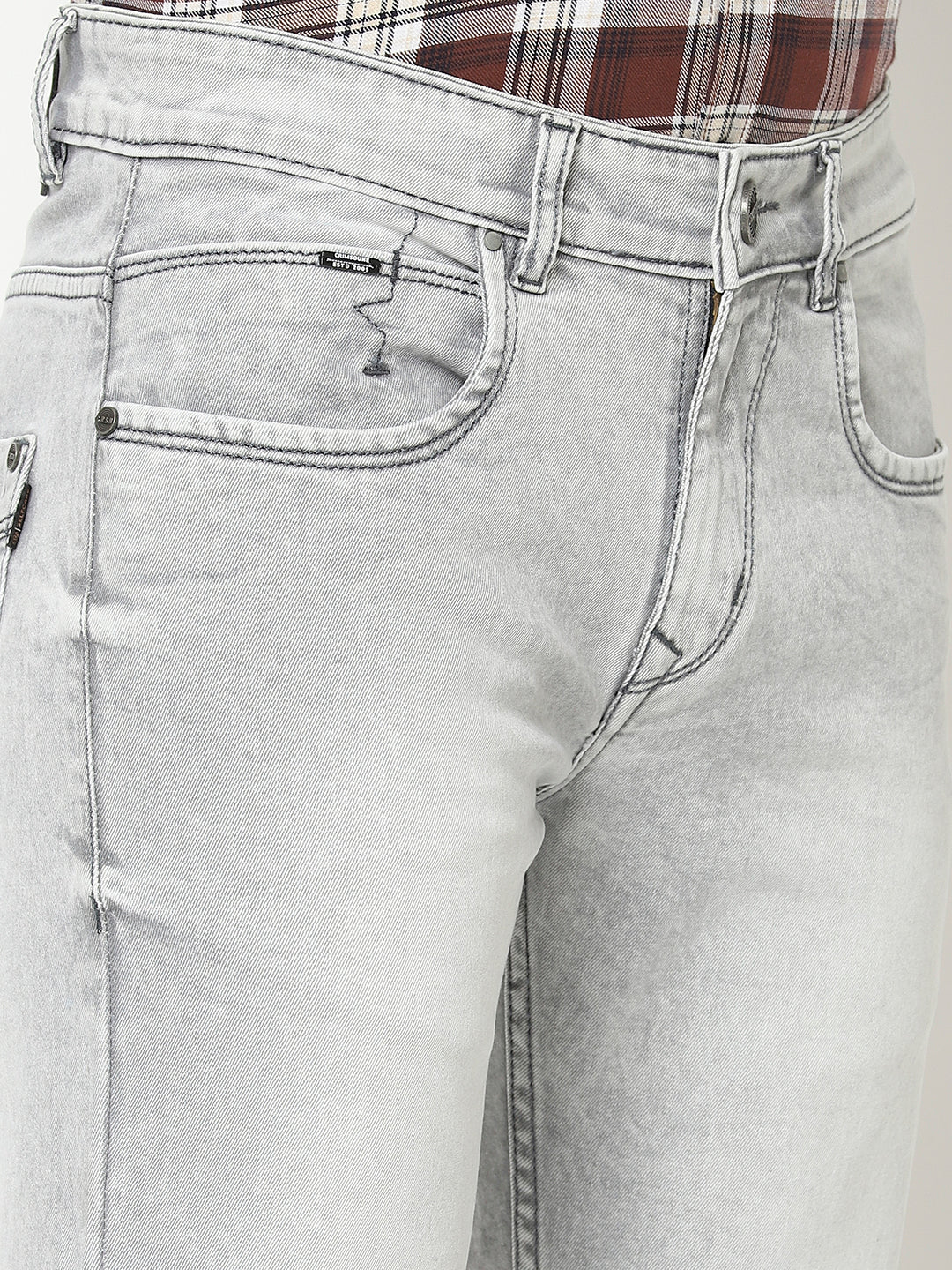  Grey Jeans with Heavy Wash Effect 