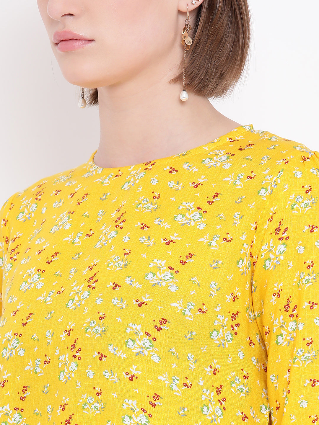 Yellow Floral Slim Fit Top - Women Tops