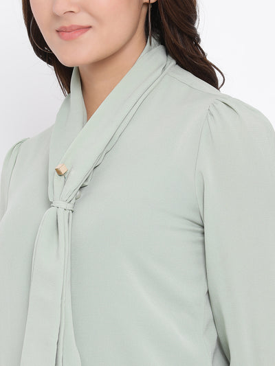 Mint Green Mandarin Collar Tops - Women Tops