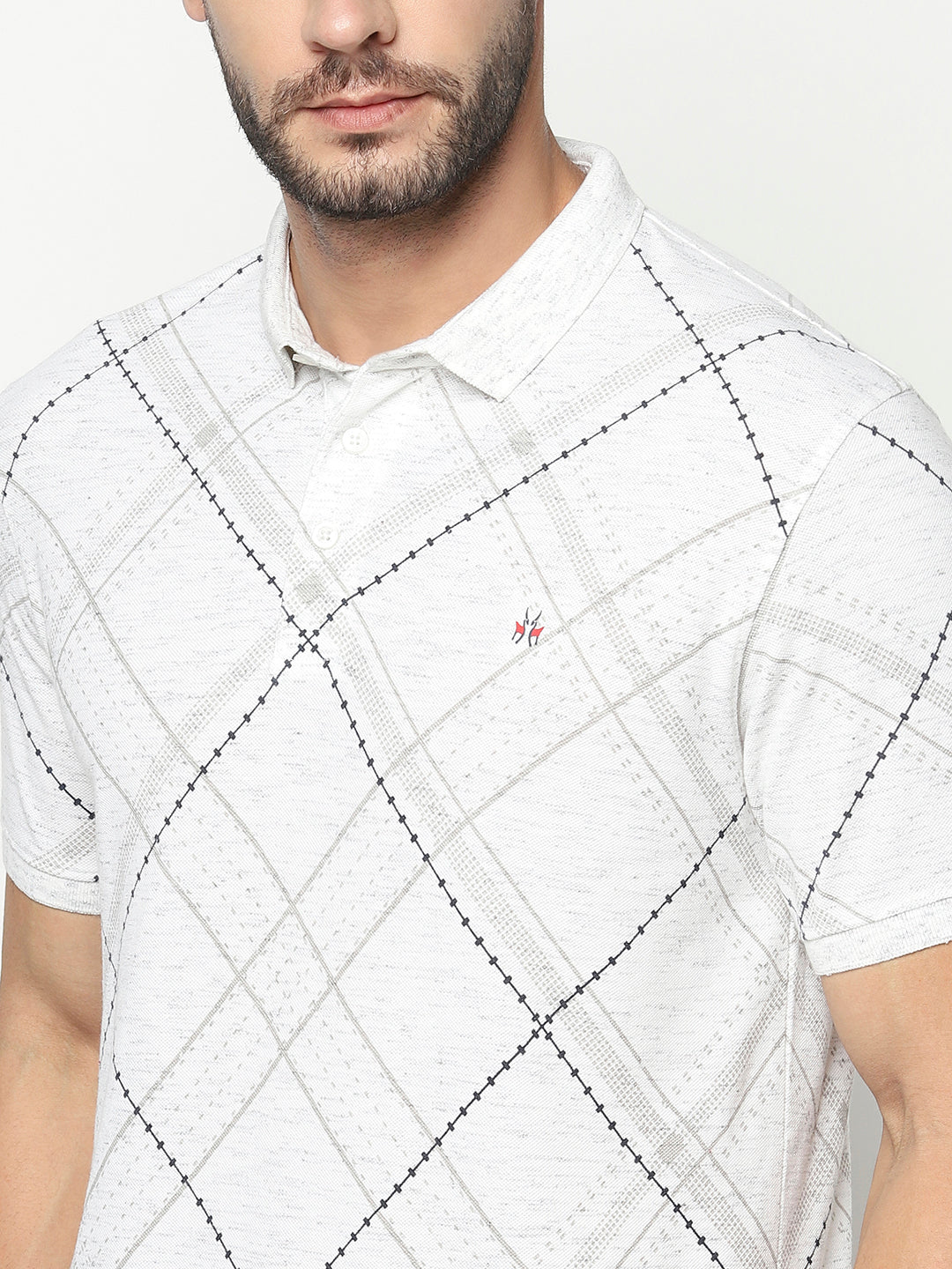 White Diagonal Checked Polo T-Shirt-Men T-Shirts-Crimsoune Club