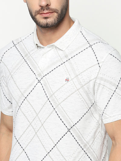 White Diagonal Checked Polo T-Shirt-Men T-Shirts-Crimsoune Club