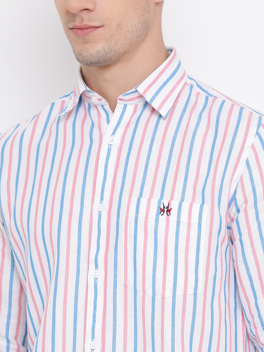 Multicolor Striped Spread Collar Slim Fit Shirt - Men Shirts