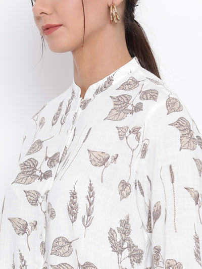 White Printed Flared Sleeves Top - Women Tops