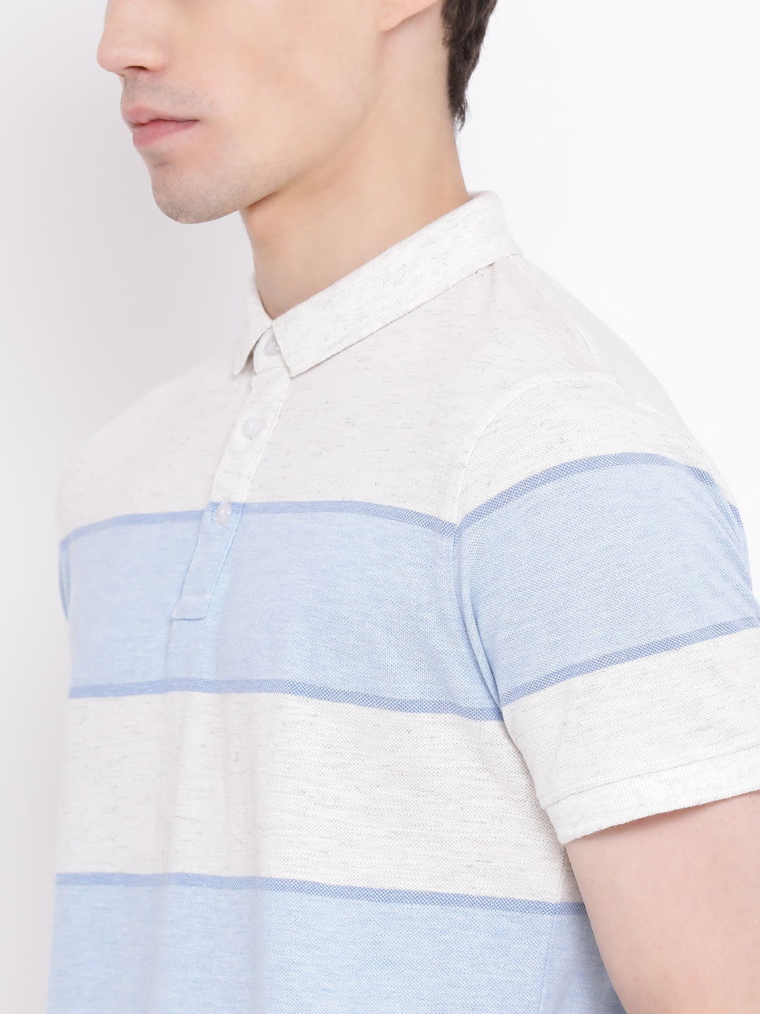 White Striped Polo Neck T-Shirt - Men T-Shirts