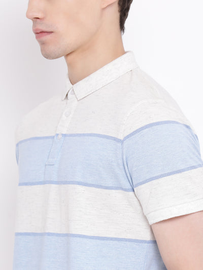 White Striped Polo Neck T-Shirt - Men T-Shirts