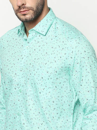 Mint Green Floral Shirt-Men Shirts-Crimsoune Club