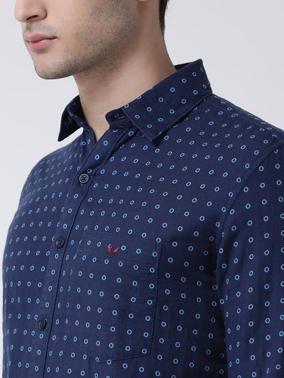 Navy Blue Printed Shirt - Men Shirts