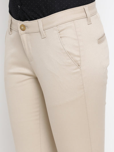 Beige Denim Slim fit Trousers - Women Trousers