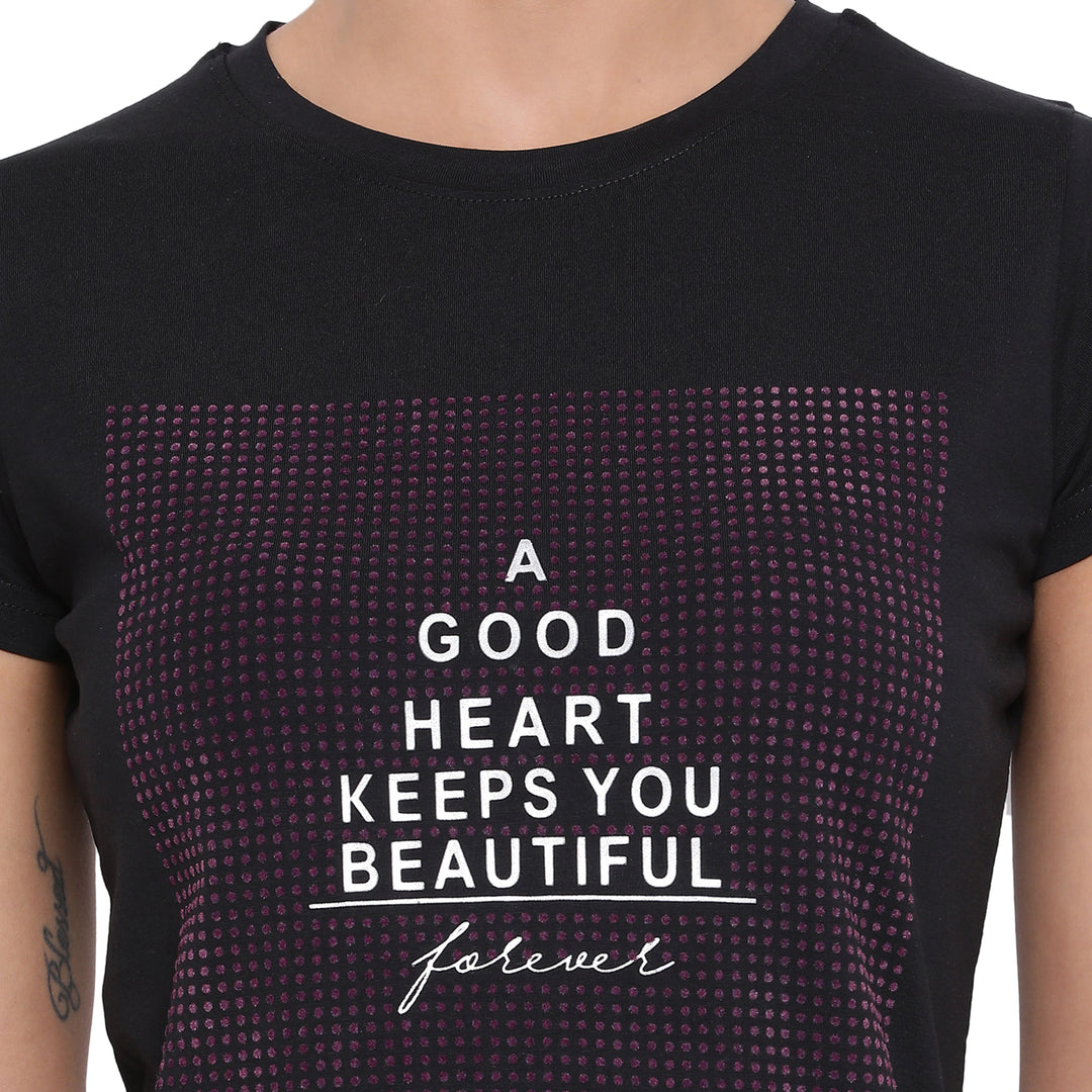 Black Printed Slogan T-shirt - Women T-Shirts