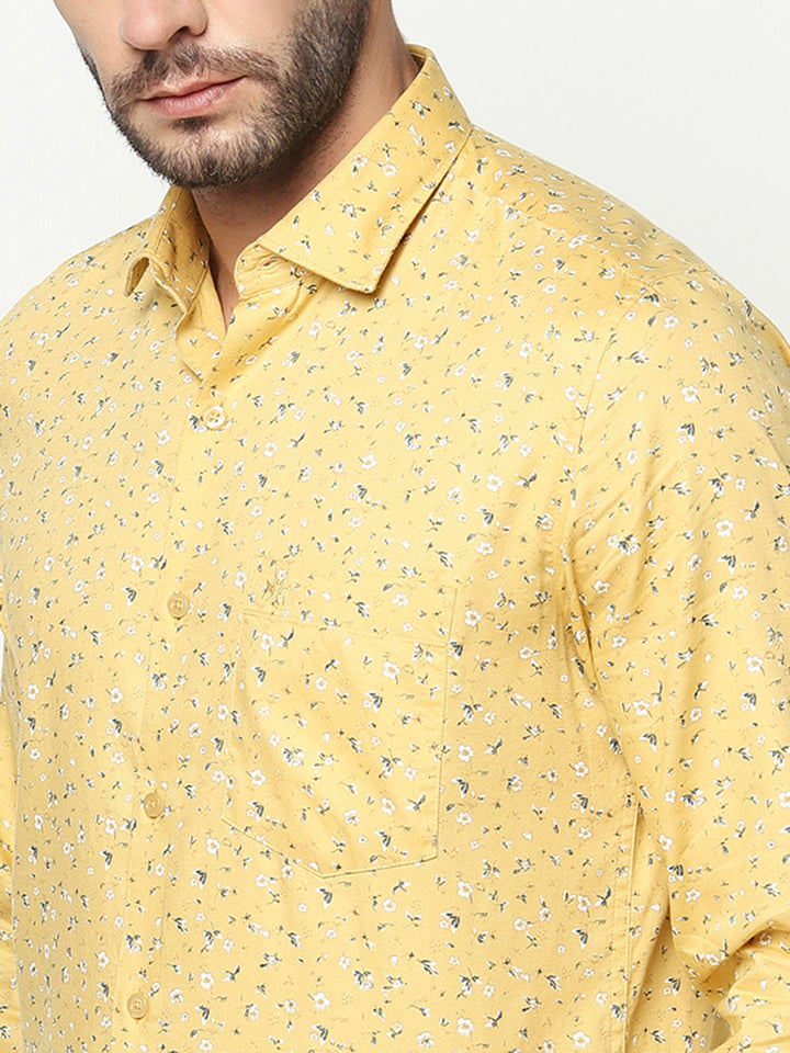 Yellow Floral Shirt-Men Shirts-Crimsoune Club