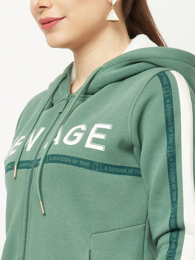  Sea Green Typographic Zipper Sweatshirt