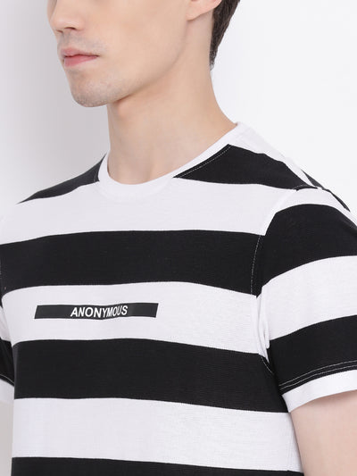 White Striped Round Neck T-Shirt - Men T-Shirts