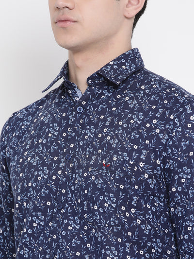 Blue Printed Linen Slim Fit shirt - Men Shirts