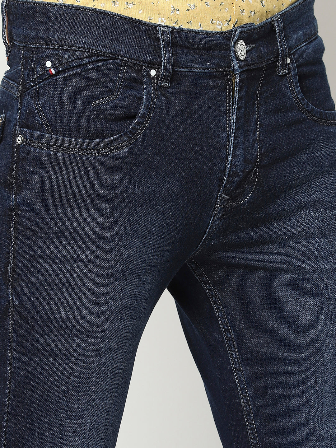 Navy Blue 5 Pocket Jeans-Men Jeans-Crimsoune Club