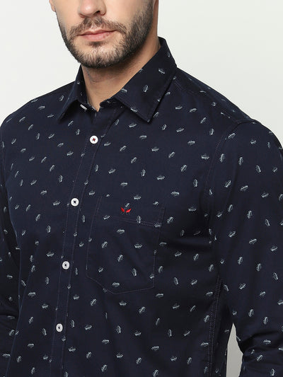 Navy Blue Floral Shirt-Men Shirts-Crimsoune Club