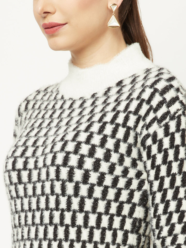  Black and White Geometric Sweater