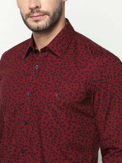 Maroon Floral Print Shirt-Men Shirts-Crimsoune Club