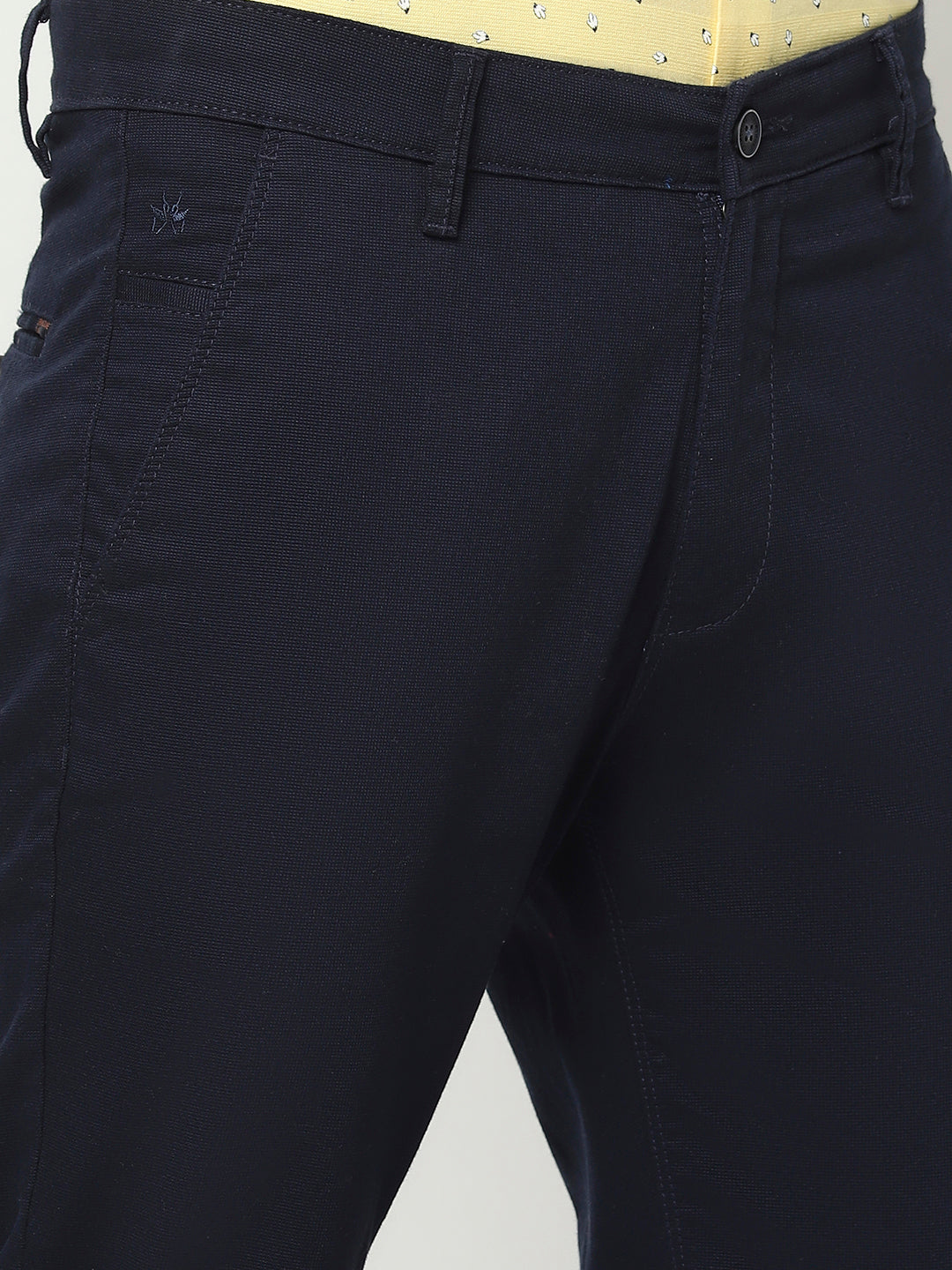Navy Blue Cuffed Ankle Trousers-Men Trousers-Crimsoune Club
