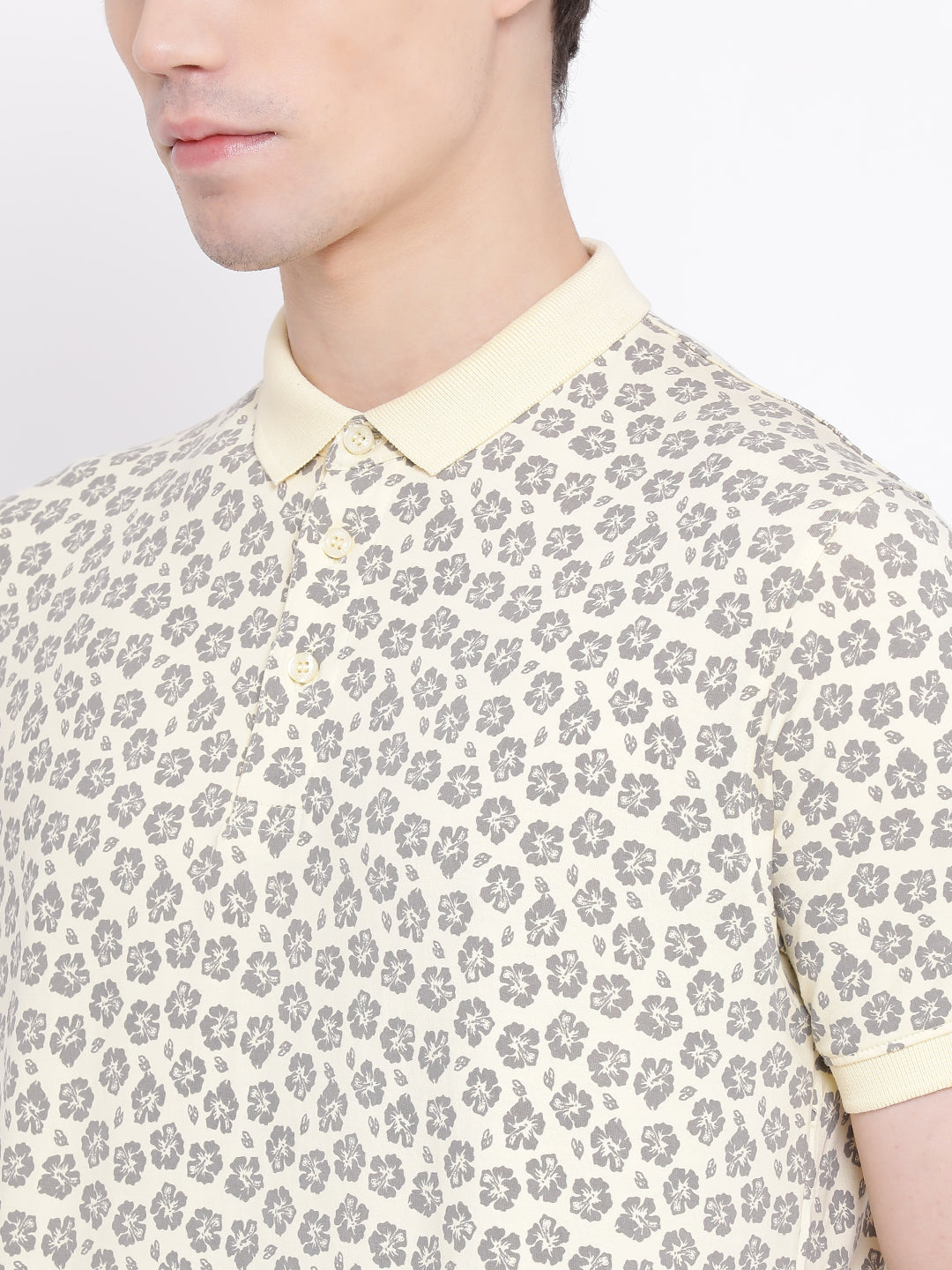 Yellow Printed Polo Neck T-Shirt - Men T-Shirts