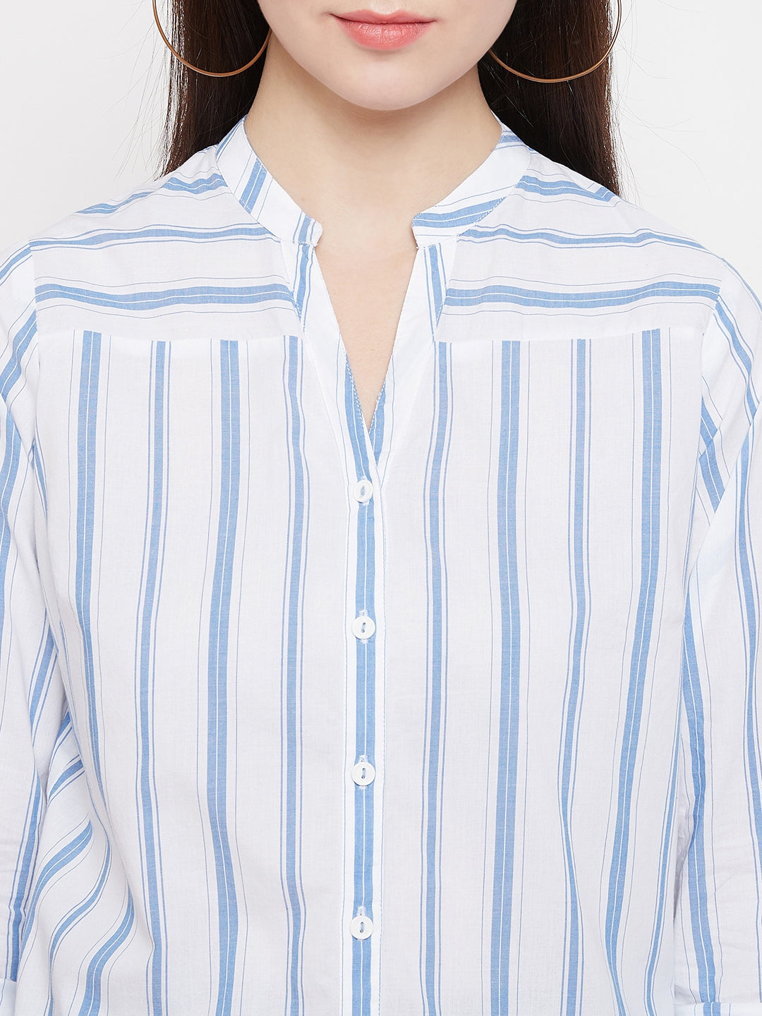Striped Slim Fit V neck Casual Shirt - Women Shirts
