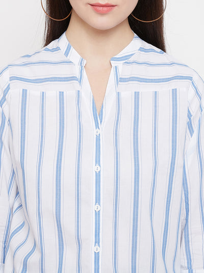 Striped Slim Fit V neck Casual Shirt - Women Shirts