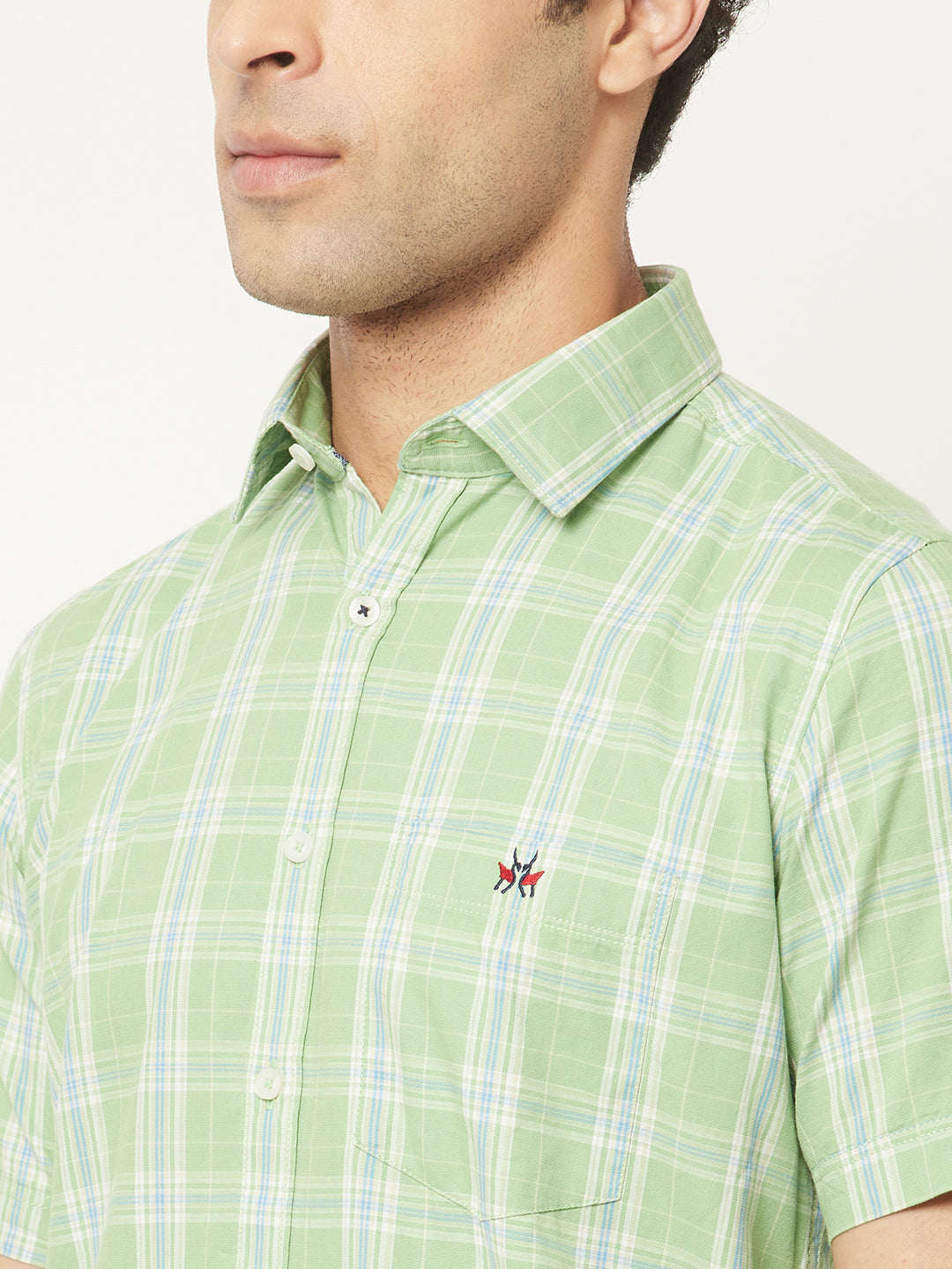   Short-Sleeved Green Shirt in Checks