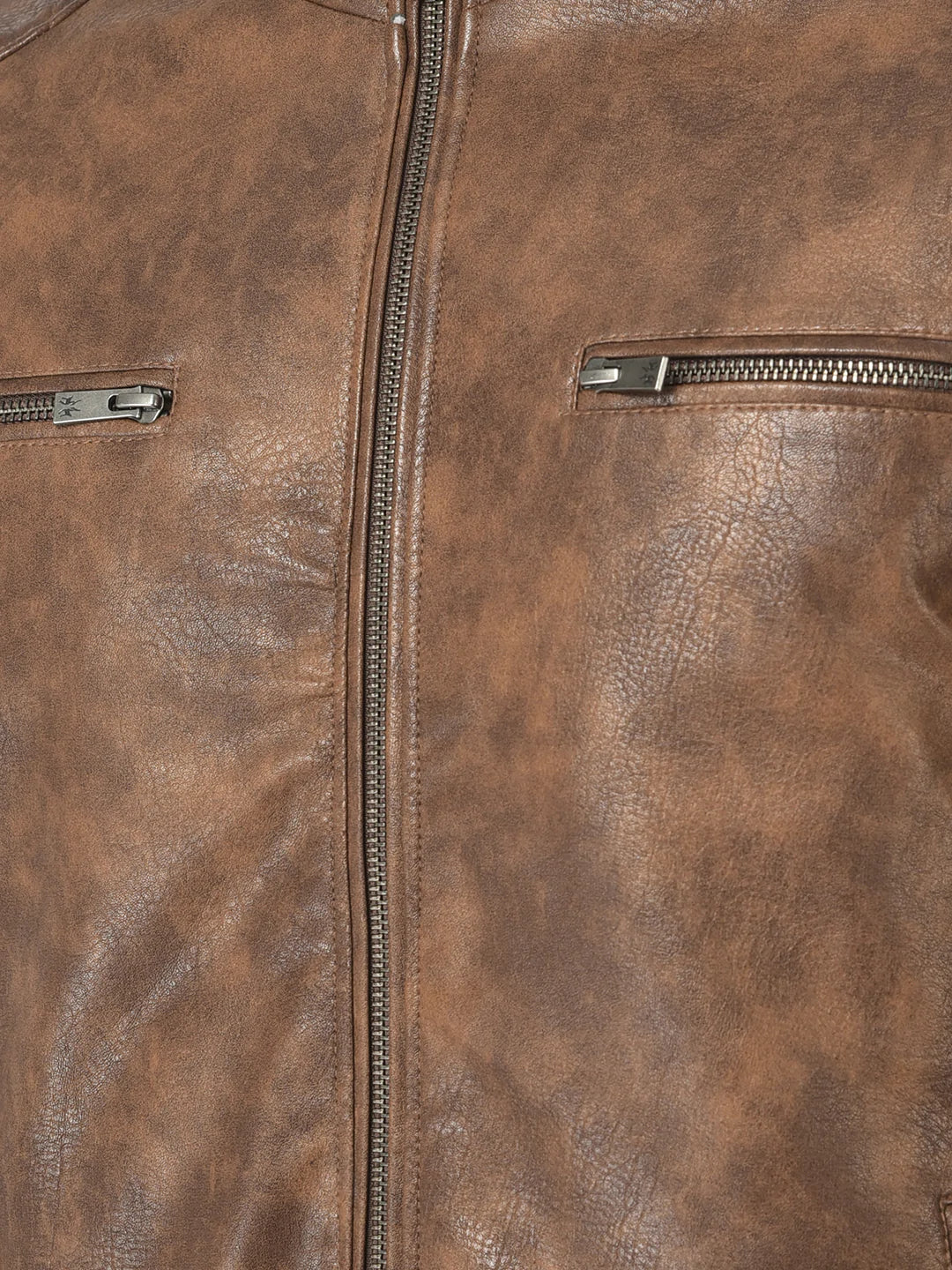  Tan Tie-Dye Effect Leather Jacket