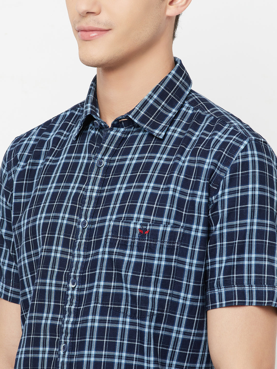 Navy Blue Checked Shirt - Men Shirts