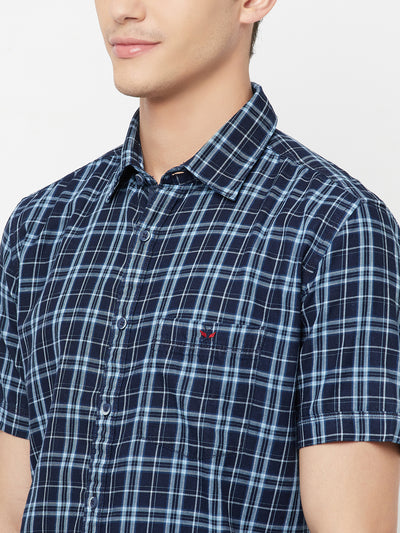Navy Blue Checked Shirt - Men Shirts