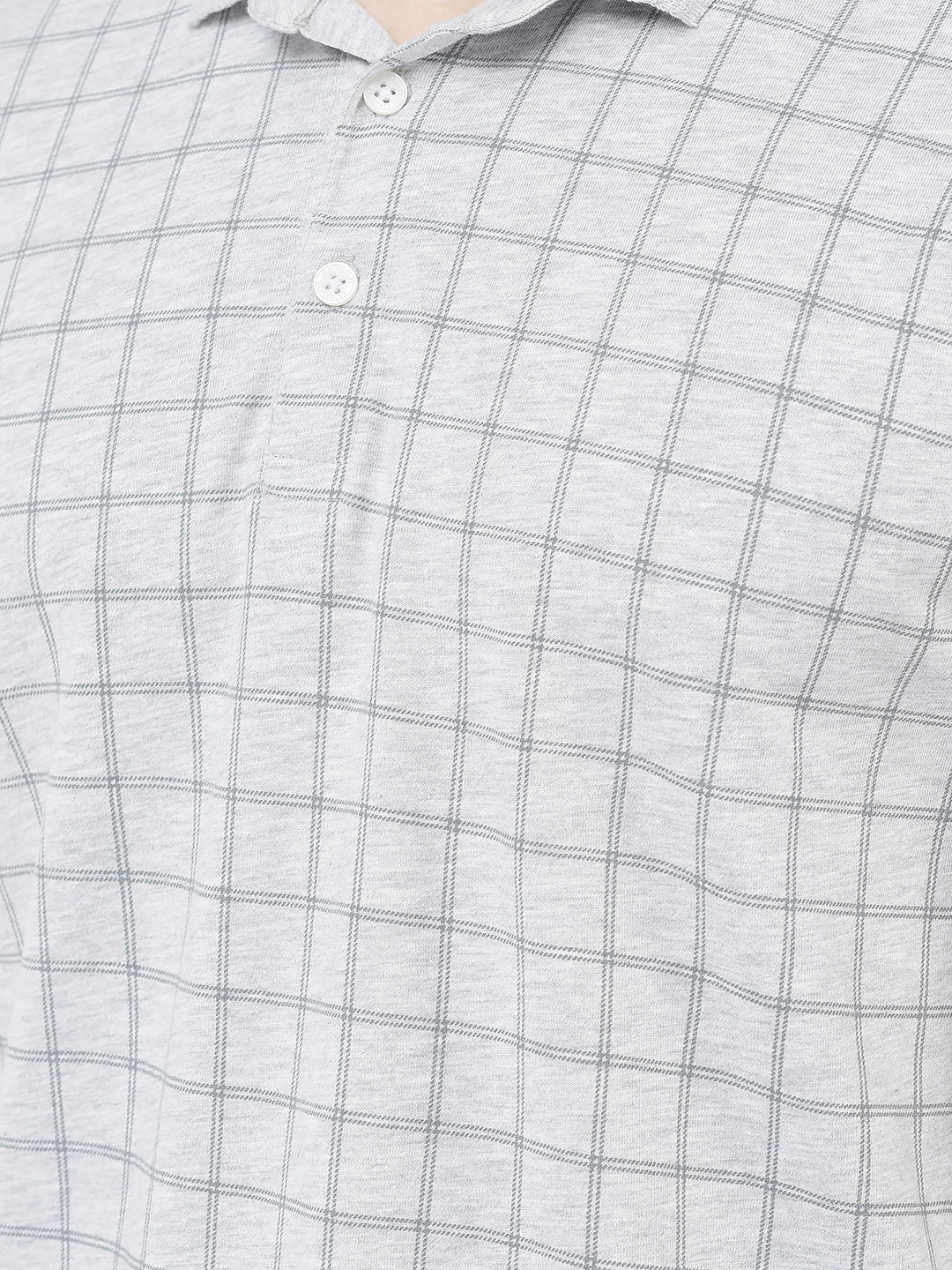  Grey Melange Checked Polo T-Shirt